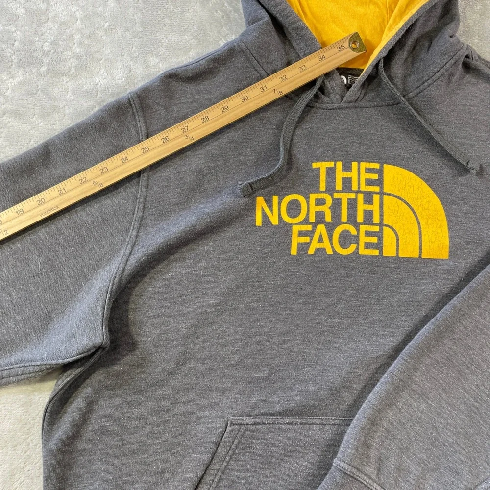 The North Face Pullover Hoodie Mens XL Grey Yellow Logo School Casual Fall